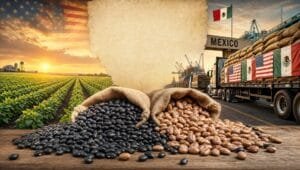 F. Garcia market report visualization of the US and Mexico dry bean market 2026 supply chain featuring pinto and black beans.