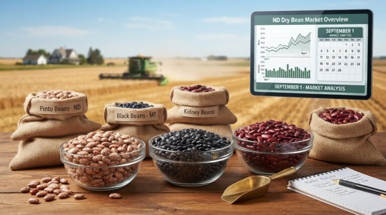 Professional analysis of the USDA dry edible bean marketing year calendar showing various pulse classes