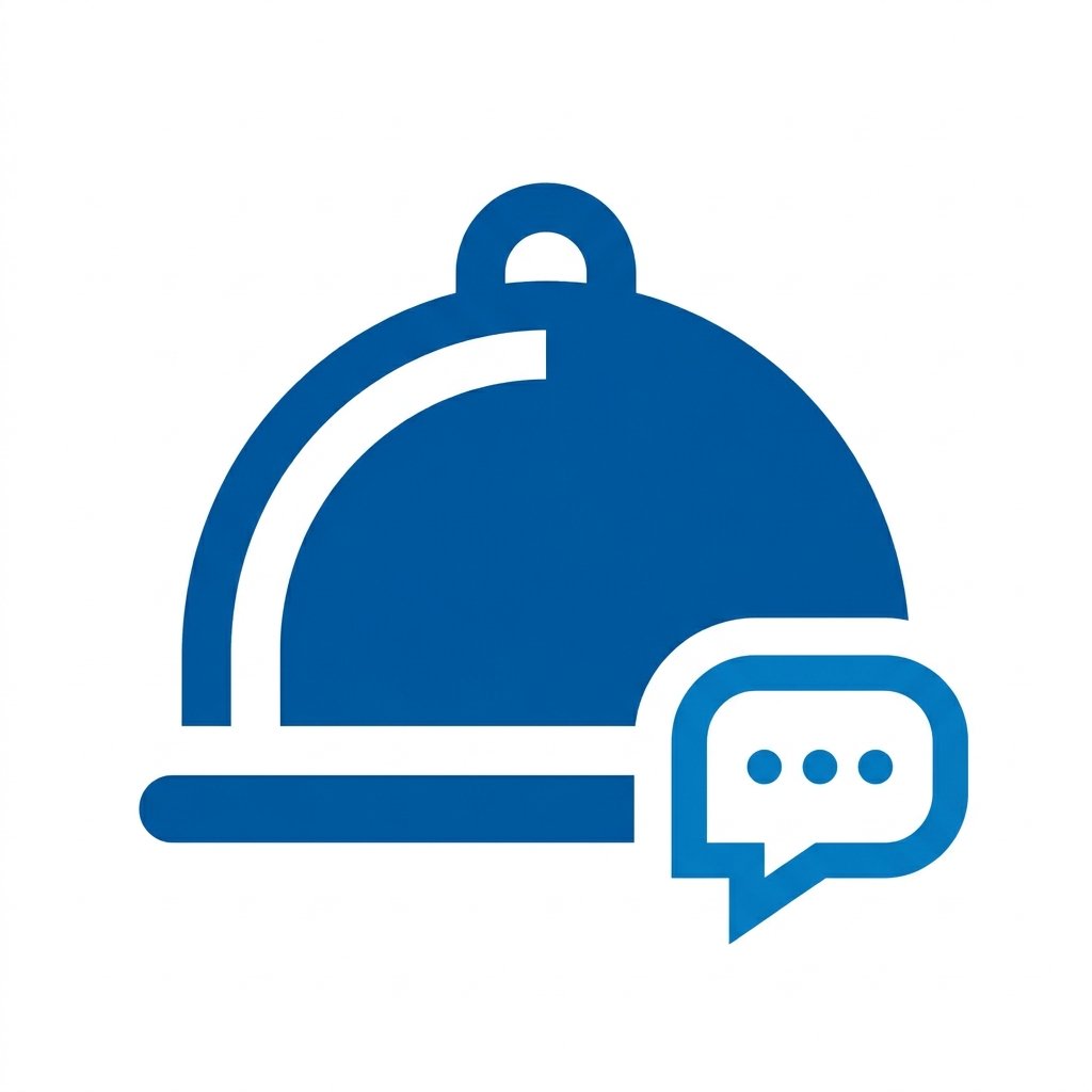 Foodservice support icon — a cloche dish cover paired with a chat bubble, representing F. Garcia customer support for foodservice buyers