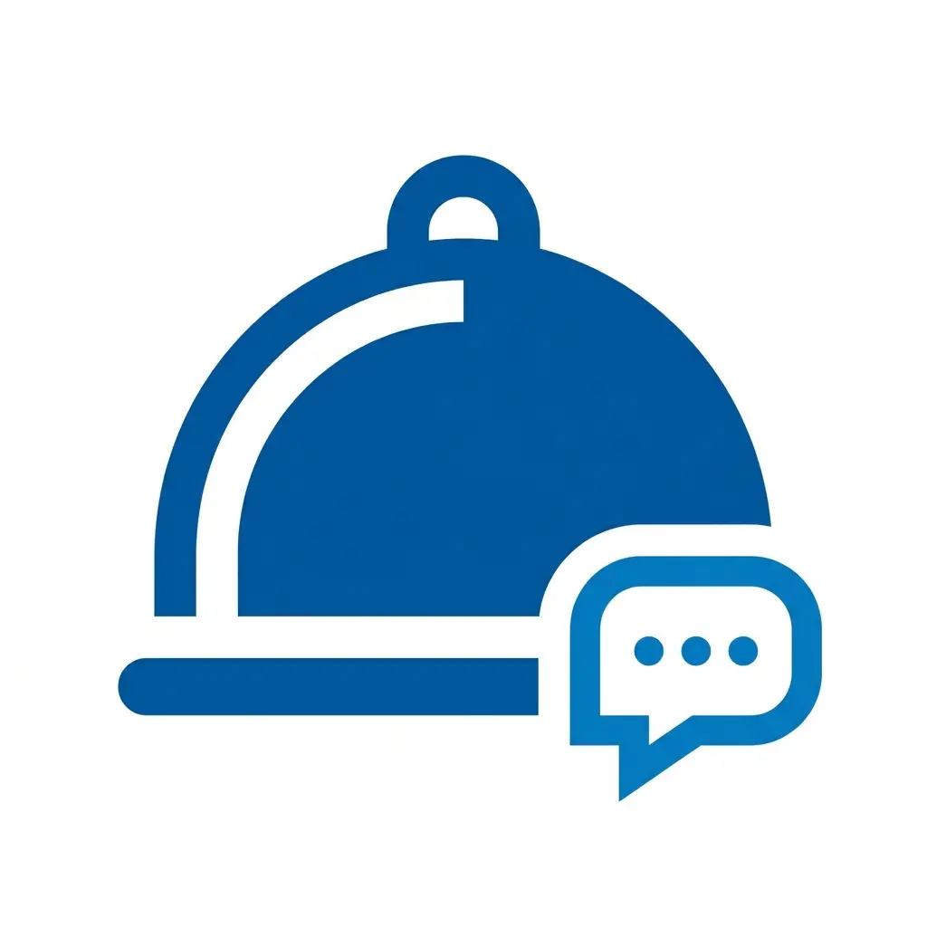 Foodservice support icon — a cloche dish cover paired with a chat bubble, representing F. Garcia customer support for foodservice buyers
